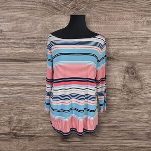 Talbots Blue and Pink Striped 3/4 Sleeve Top Size XL